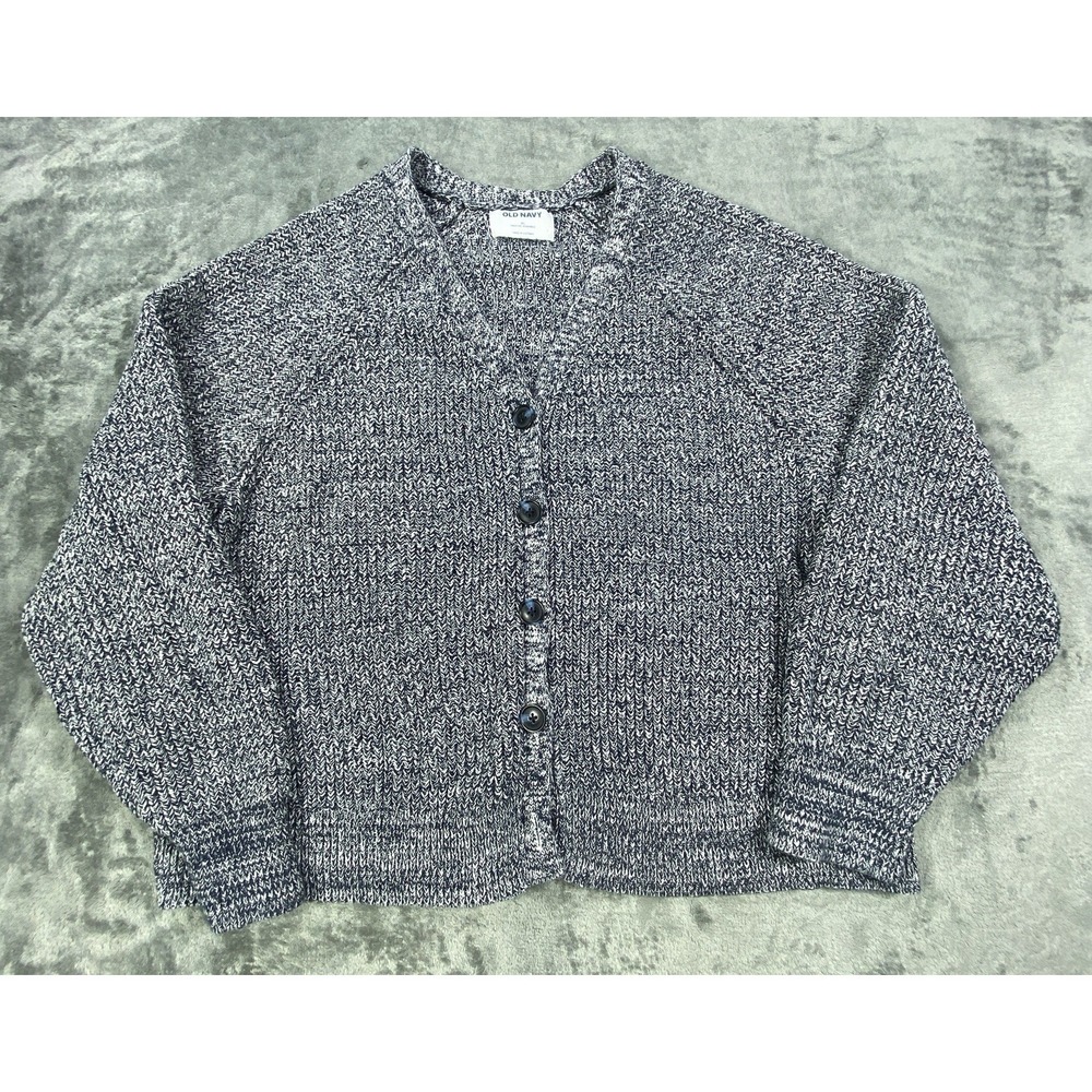 Old Navy Cardigan Sweater Women XL Blue Chunky Knit Cottagecore Cozy Color Twist